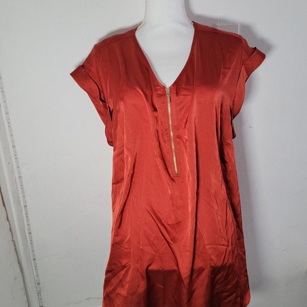 JM Collection Womens Brunt Orange Short Sleeve V Neck Tunic Blouse Top Size 2X